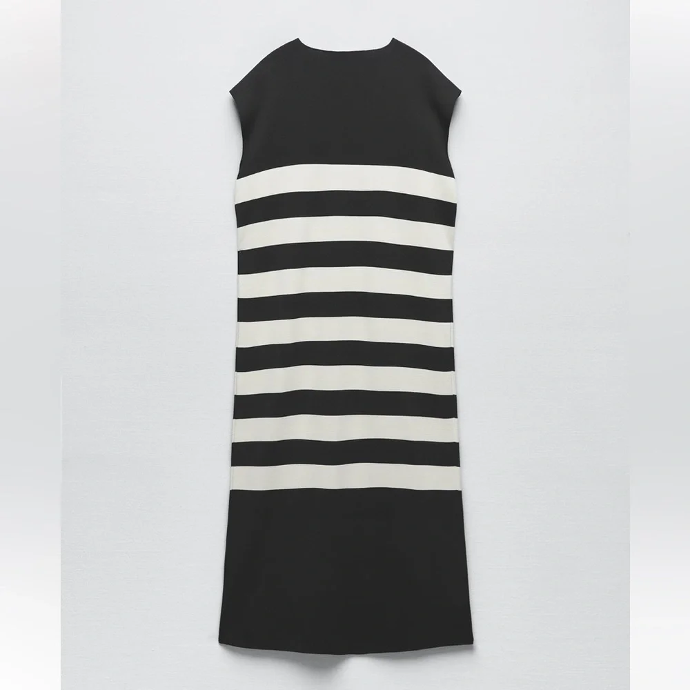 Zara STRIPED KNIT DRESS. Black/Ecru. Sizes S, M, L. New with Tags. - Picture 7 of 8
